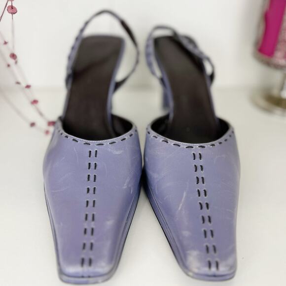 Nine West Injer Leather Slingback Square Toe Block Heels Purple Smoke Size 8.5 M - Picture 5 of 14